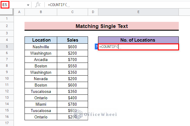 insert countif in google sheets