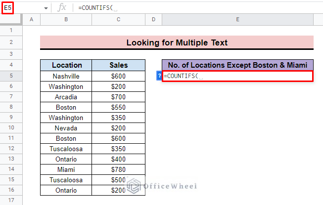 insert countif in google sheets