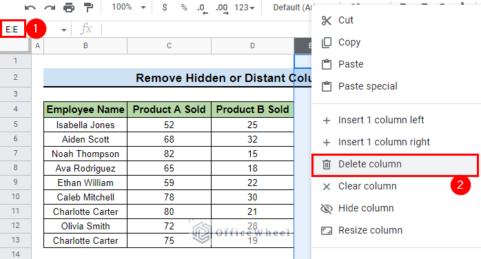 delete extra column by right-click on mouse