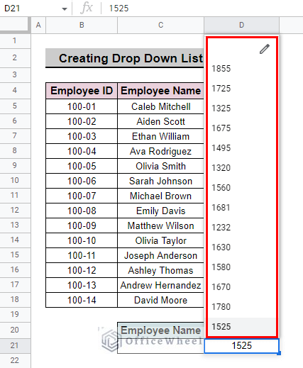 drop down list after using data from a range to create drop down in google sheets