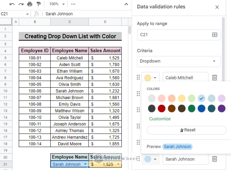 How to Apply Color to Drop Down List in Google Sheets (2 Ways)
