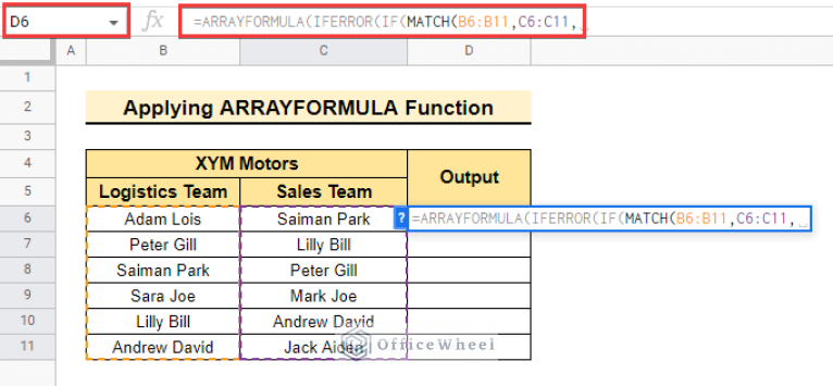How to Find Missing Values Between Two Columns in Google Sheets