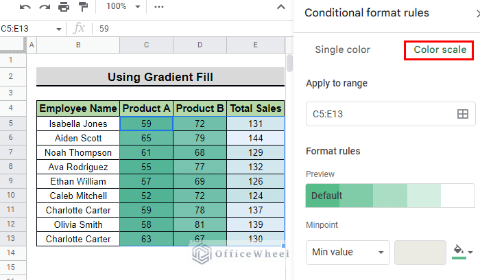 select color scale to Use Gradient Fill in Google Sheets