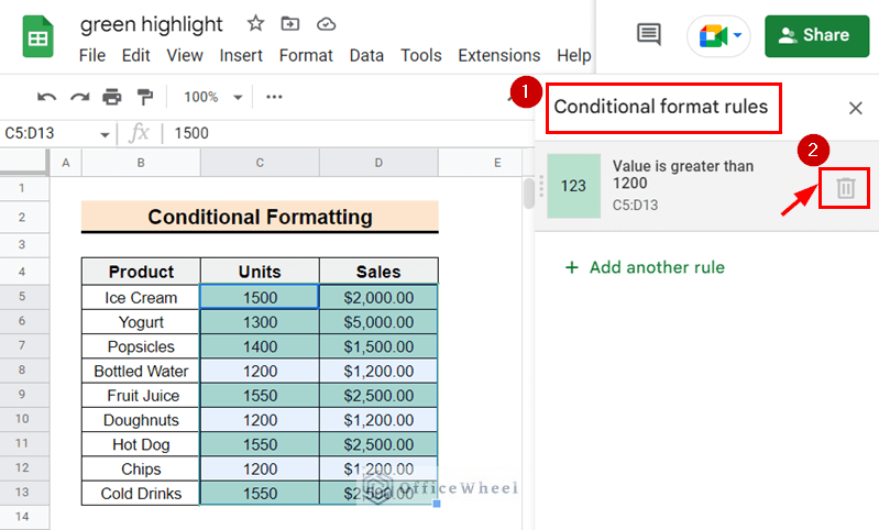 deleting the conditional formatting