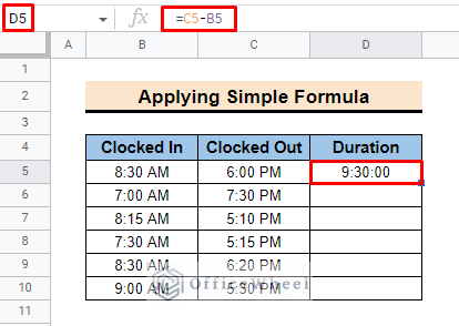 outcome of google sheets hours between two times