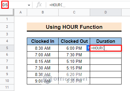 add hour function in google sheets