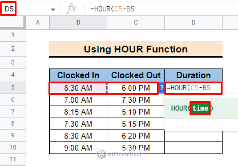 Google Sheets Hours Between Two Times