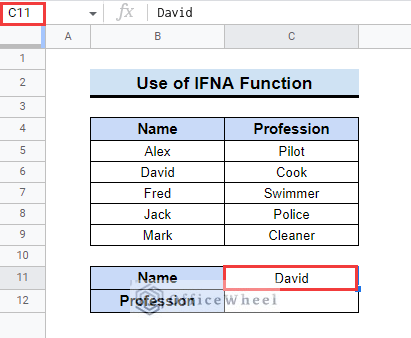 Using IFNA Function for google sheets if vlookup not found