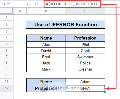 Applying IFERROR Function forgoogle sheets if vlookup not found