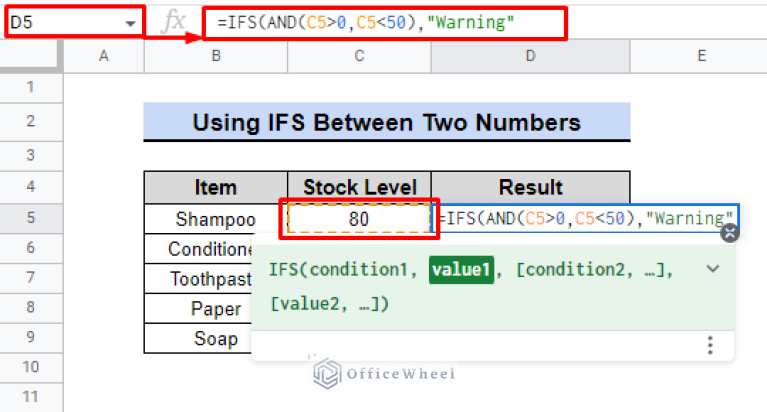 How to Use IFS Between Two Numbers in Google Sheets