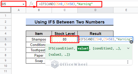 How to Use IFS Between Two Numbers in Google Sheets