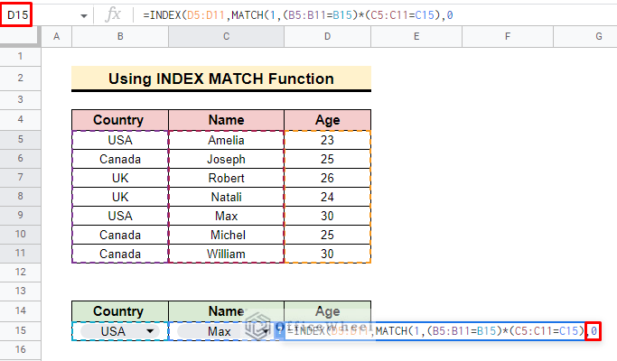 set zero to get exact result for index match function in google sheets