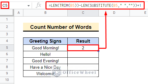 outcome of the len function for words