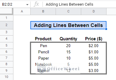 example of double line border in google sheets