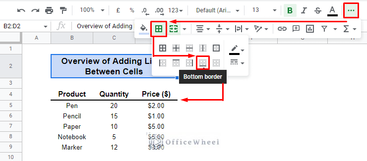 overview image of adding lines between cells in google sheets