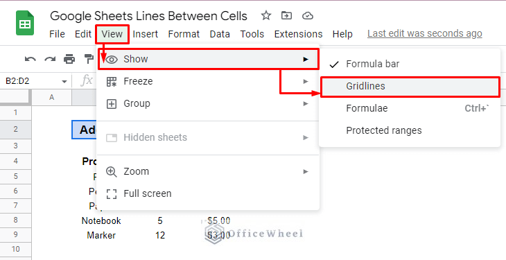 how to add grid lines in google sheets