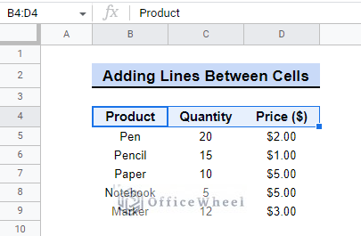 selecting cells for adding lines