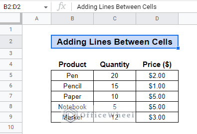 adding lines between cells in google sheets