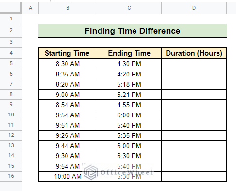 Dataset of finding time differences using the MINUS function