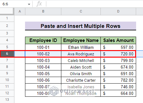 select row to insert rows above that row