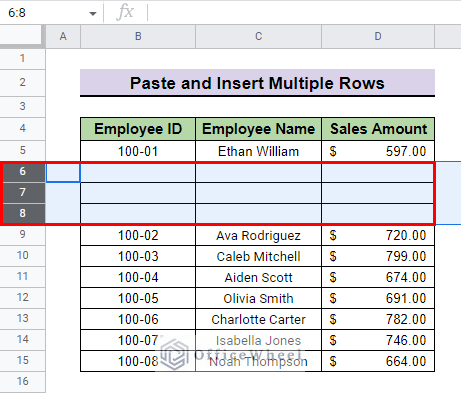 multiple rows above selected row