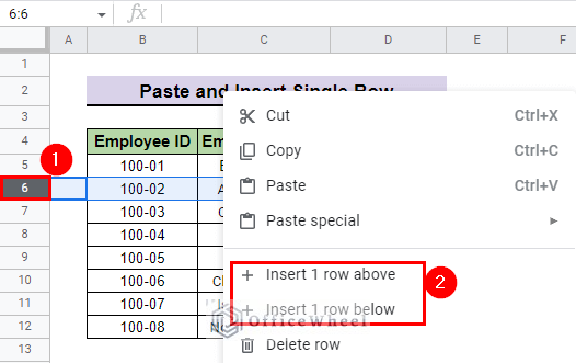 use mouse right-click to insert new row