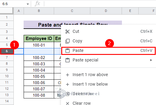select paste to paste data