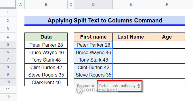 Choosing the Separator to Perform Split Text to Columns Command