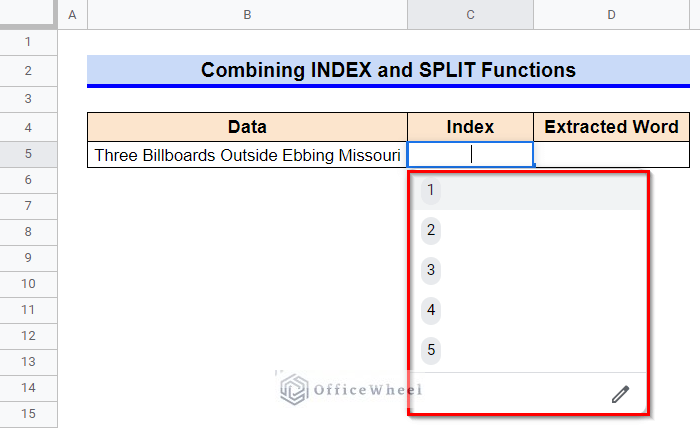 Choosing Index from the Dropdown List