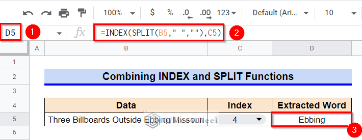 Applying a Combination of INDEX and SPLIT Functions to Extract Word from Space Separated Values in Google Sheets