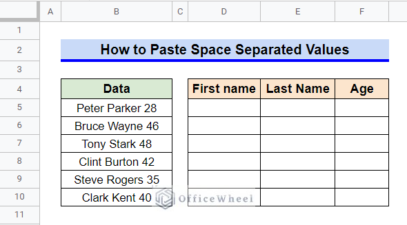 Dataset Used for Demonstrating How to Paste Space Separated Values in Google Sheets
