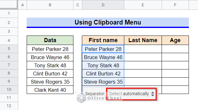Separator Clipboard Appearing After Selecting Split Text to Columns Command