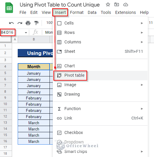 Creating a Pivot Table to Count Unique Values in Google Sheets