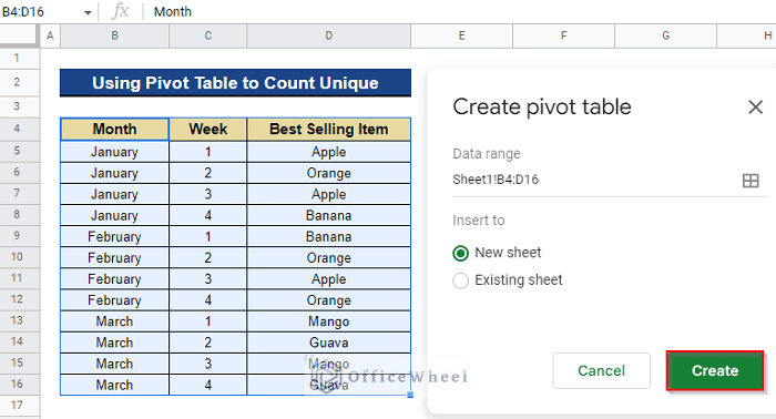 Creating a Pivot Table to a New Sheet
