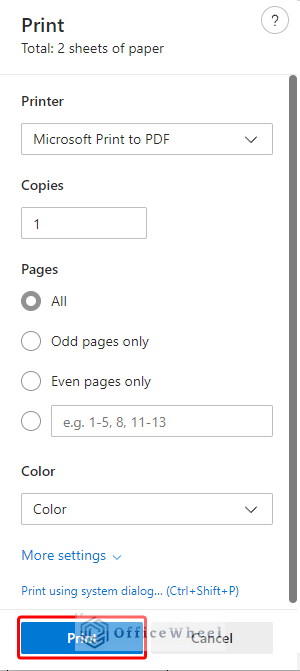 Selecting Print to print header on each page in Google Sheets
