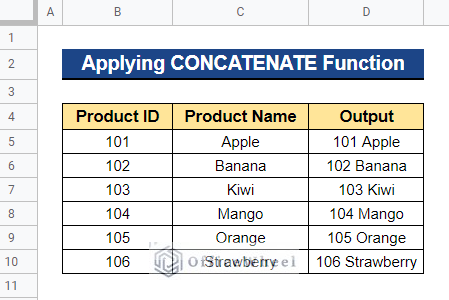 Output after Applying CONCATENATE Function 