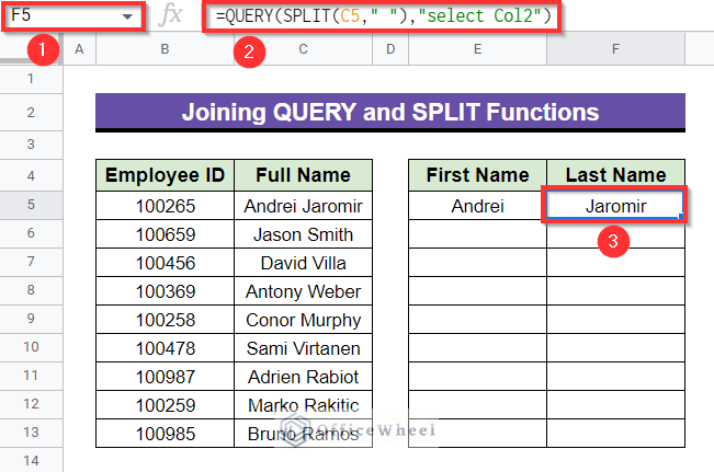 applying the Joint QUERY and SPLIT Functions in the 2nd column
