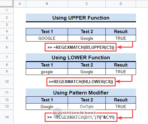 How to Make REGEXMATCH Case Insensitive in Google Sheets