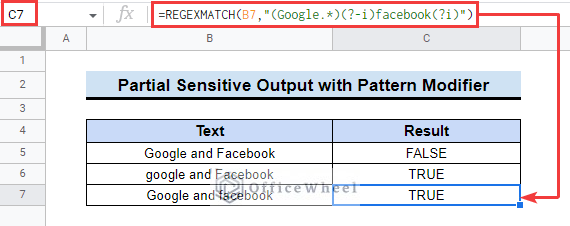 Partial Sensitive REGEXMATCH in Google Sheets