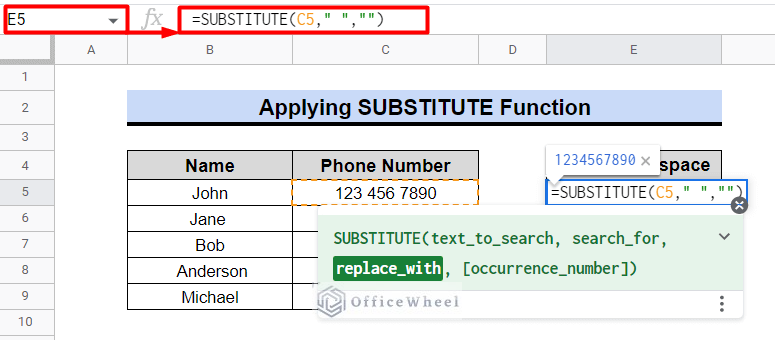 applying substitute function to remove spaces 