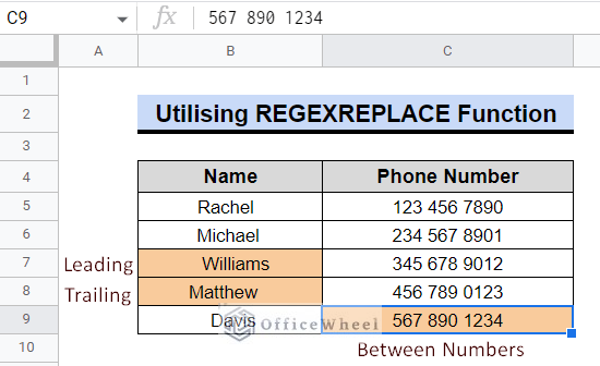 data for removing spaces in google sheets