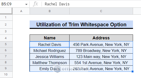  remove all space between words in google sheets using trim whitespace