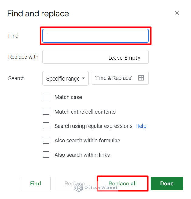 how to use find and replace tool to remove spaces in google sheets between words