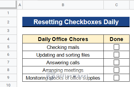 Overview Image to Reset Checkboxes Daily in Google Sheets