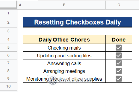 Dataset to Reset Checkboxes Daily in Google Sheets