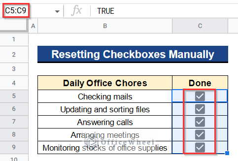 Selecting All Checkboxes to Reset Daily by Pressing Spacebar in Google Sheets