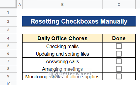 Output after Resetting Checkboxes Manually