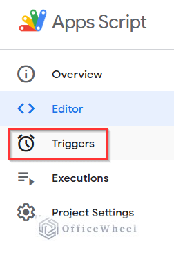 Opening Triggers Menu in Apps Script Window