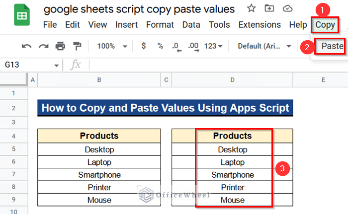 How to Copy and Paste Values Using Apps Script in Google Sheets