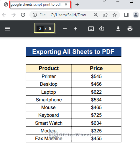Output of Exporting All Sheets to Same PDF File